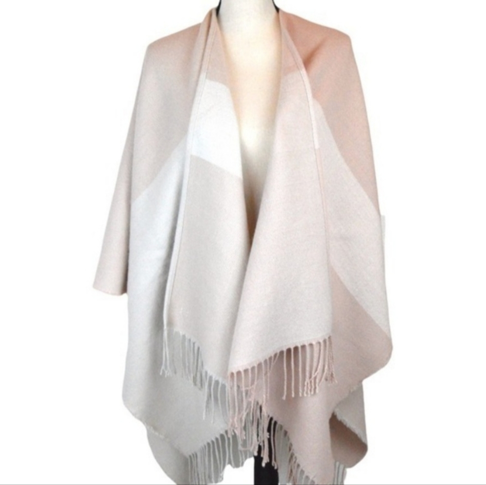 SOIA & KYO Soft Acrylic Fringe Hem Shawl, Blush & Cream - One Size